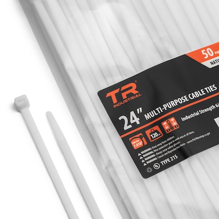 Tr Industrial Cable Tie, 24 in L, Natural, Nylon 6/6, 120 lb Strength, 50 PK TR88306N